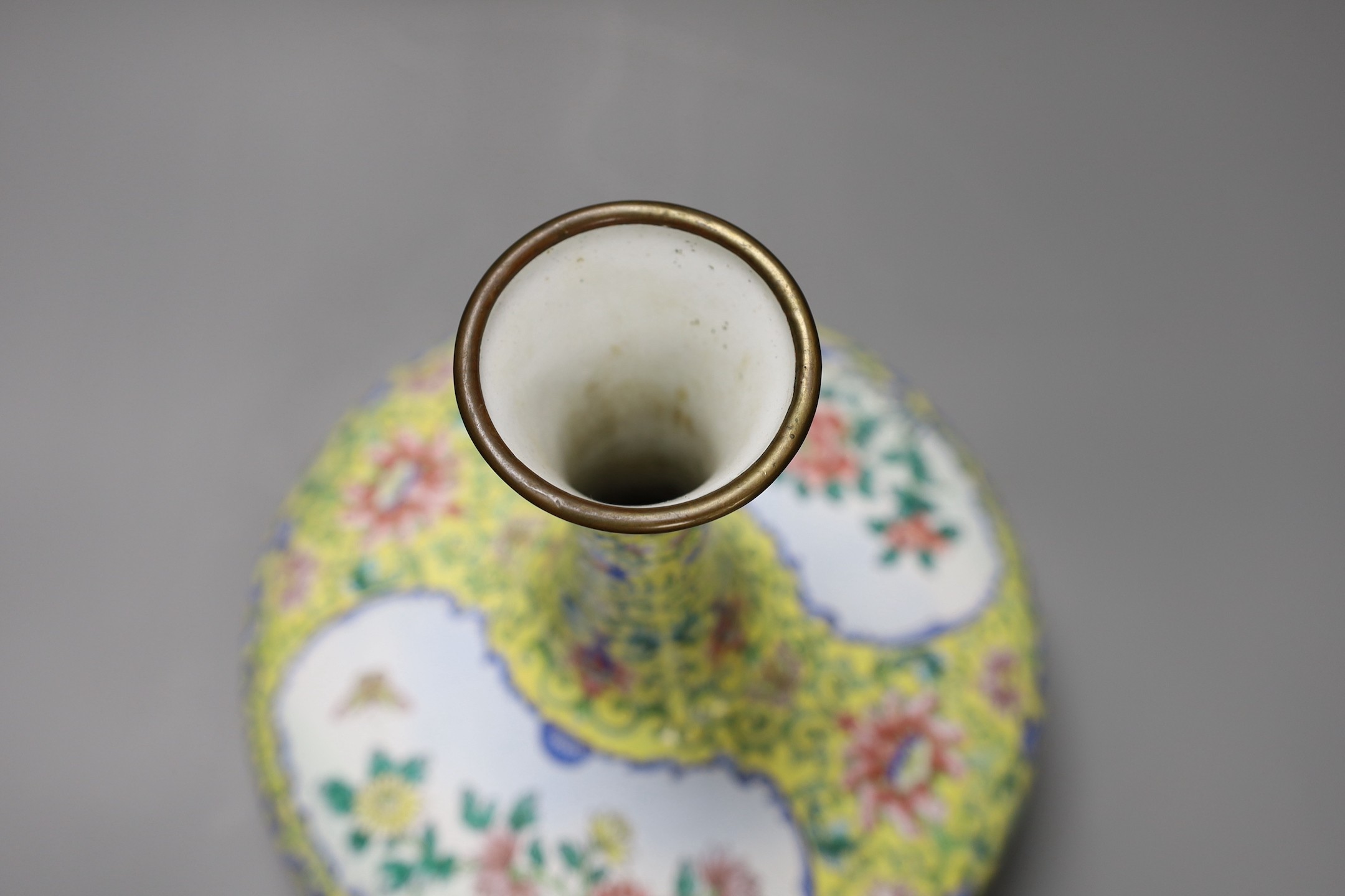 A Chinese Canton enamel yellow ground vase, 25cm